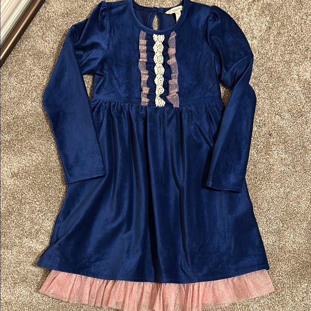 Charming Navy Dress with Pink and White Details